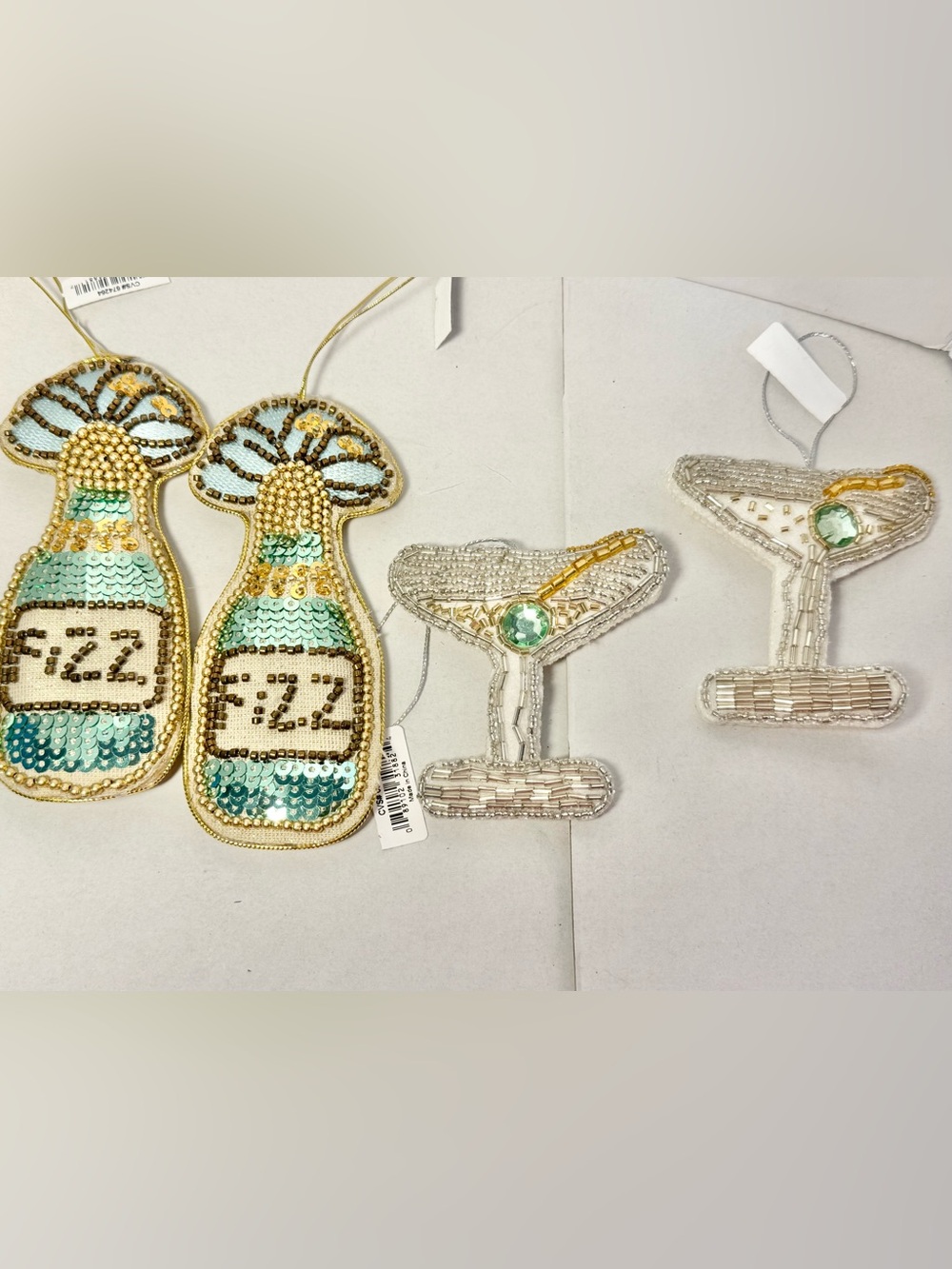 St. Nicholas Square Beaded Fizz Bottle & martini glasses Christmas Ornament (4)